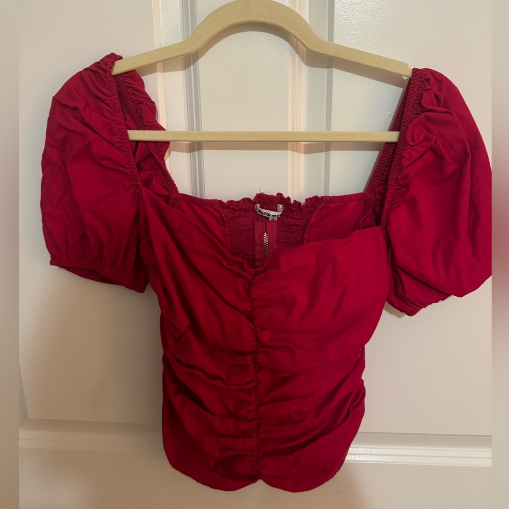 Reformation Radish Ruched Top in Rhubarb